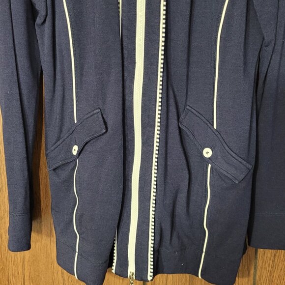 Bylyse Women XL Nautical Jacket – Navy & White Bamboo Blend Two-Way Zip Stretch - Picture 3 of 12